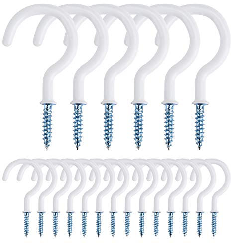 Screw Hooks Vinyl Coated Screw-in Cup Hooks 2.0 Inch Ceiling Hooks Metal Wall Hang Hooks Great for Coffee Tea Cup, Plant, Light, Mug Indoor & Outdoor Use 20 Pieces (White)