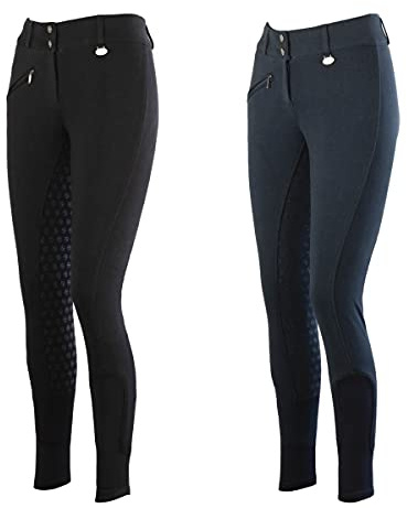 Lazura - Winter Reithose Mädchen & Jungen Comfort | mit Silikon Vollbesatz & Fronttasche | Kinder Reitleggings in Schwarz | mit Fleece-Innenseite | Kinder Reitbekleidung in Größe 152