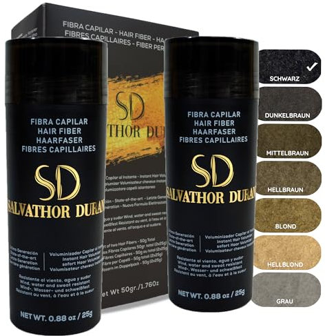Fibras capilares Salvathor Duran - Pack 2 unidades (2 x 25 g) - Fibra Capilar para Volumen Instantáneo - Fibras Capilares Keratina - Microfibras Capilares (Negro)