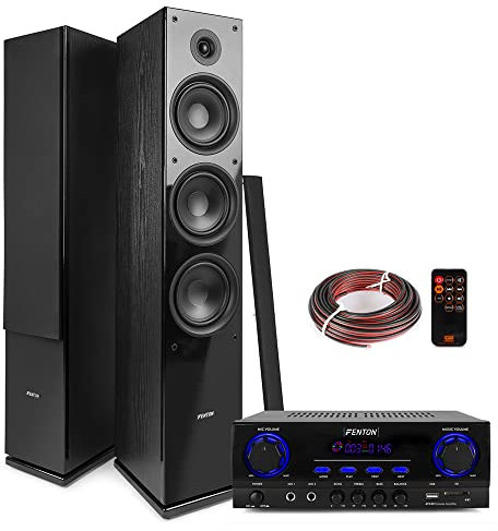 Fenton SHF80B Tower HiFi Stereo System with AV440 Bluetooth Amplifier, Complete Home Audio Sound Solution, 3-Way 6.5 Floor Standing Speakers, 400W, Black Finish