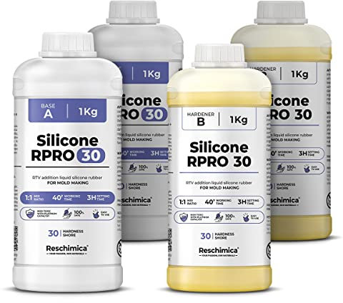 Premium Flüssig Silikonkautschuk 1:1 R PRO 30, abformsilikon für Epoxidharz, Beton, Seife, Wachs, dubliersilikon, abdruckmasse, Silikon zur Silikonform Herstellung, Silikon für DIY Harzformen (4 kg)