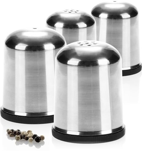 com-four® 4-teiliges Gewürzstreuer-Set - Salz- und Pfefferstreuer aus Edelstahl mit Kunststoffboden - Würzspender - Koch- und Küchenzubehör - moderne Schüttler (4-teiliges Set - silberfarben)