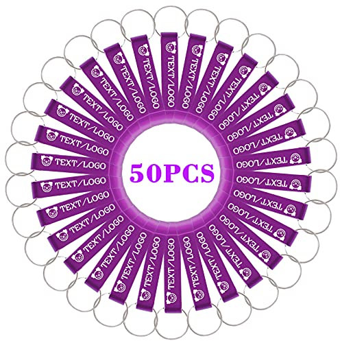 BYWEXCLESD 50Pcs Personalised Bottle Opener Keyring Custom Bottle Opener Keychain Bulk for Men Boyfriend Wedding Favors Party Free Engraving Logo Name Text, Purple