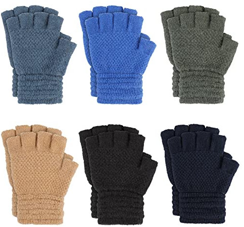 TAGVO Kid's Winter Fingerless Gloves & Mittens - 6 Pairs Unisex Stretchy Warm Magic Gloves for Boys or Girls - Outdoor Activities: Ski, Skate