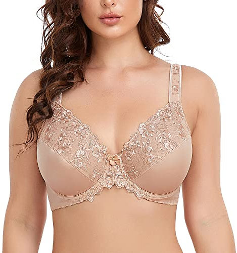 Ayigedu UK Women's Underwire Bra Non Padded Plus Size Full Coverage Minimizer Bras 46-DD Beige