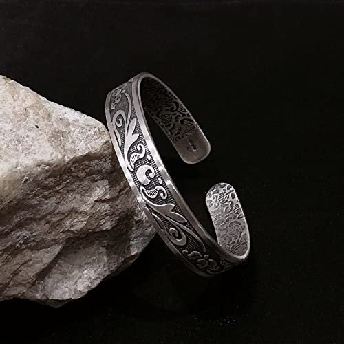 925 Sterlingsilber Armkette,925 Sterling Silber Geschnitzt Glückssegen Armbänder Armreif Retro Handgefertigt Matt Massivem Silber Armreifen Orient Blume Armbänder Ewigkeit Schmuck Für Ihre Fraue