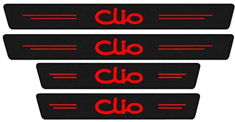 4 Pièces Protection Seuil de Porte de Voiture pour for Renault Clio 2 3 4 5 MK2 MK3 MK4 Autocollant en Cuir de Fibre de Carbone Plinthes pour Auto Red