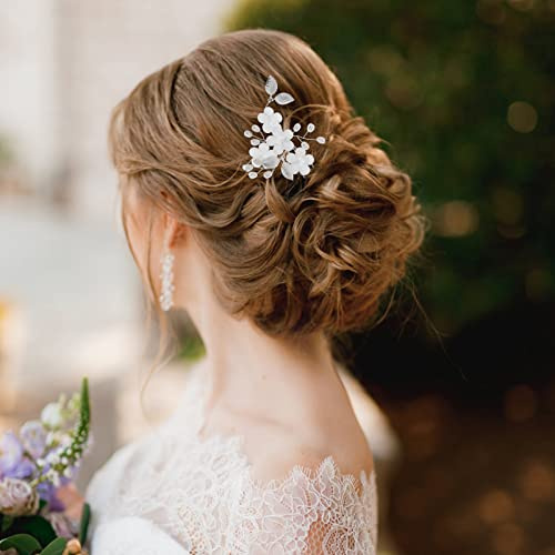 5 Piezas Pinza de Pelo Plata Flor Perlas Accesorios para el Pelo Blanco Boda Accesorios para el Cabello Flor Nupcial Boda Adornos para Pelo Niñas Peinetas para el Pelo Fiesta Horquillas Pelo Mujer