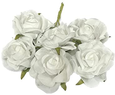 Generico 6X Fiore Artificiale BOMBONIERA Mazzetto da 6 Rose Colore Bianco