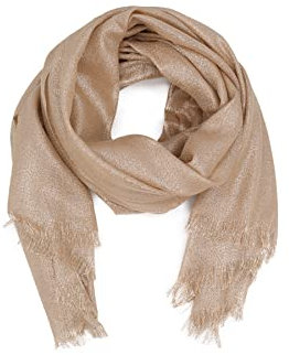QUEEN HELENA Sciarpa Leggera Elegante Foulard Casual Fino Effetto Glitter Donna SC11 (Beige)