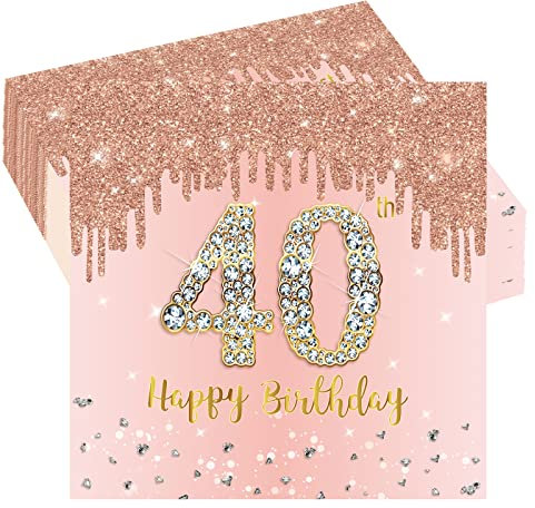 POPOYU 20 Stück Servietten 40. Geburtstag Roségold,Servietten Rosegold 40,Roségold Party DekorationServietten,40 GeburtstagServietten Rosa für Frauen 40. Geburtstag Party Partyzubehör