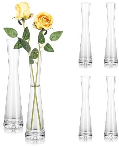 Hewory Vaso in vetro sottile alto 24 cm, per fiori a stelo singolo, vaso decorativo moderno, trasparente, per soggiorno, matrimonio, decorazione per la casa (6 pezzi)