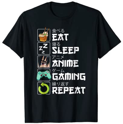 Chemise Eat Sleep Anime Gaming Repeat Kawaii Otaku Anime Manga T-Shirt