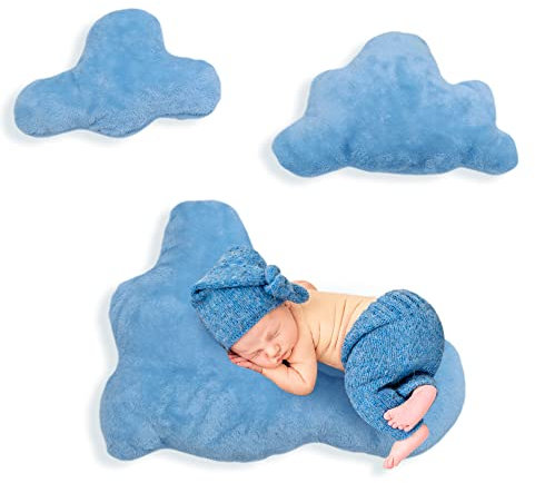 BYNYXI Baby Fotografie Requisiten, 3PCS Niedliche Wolke Kissen Baby Posing Kissen Säuglingskissen Plüsch Gefüllte Kissen Weiche Baby Fotoshooting Kissen Zubehör für Jungen Mädchen 0-3 Monate
