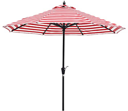 270 cm Sonnenschirm, Marktschirm Knickbar, Rot-weißer Strandschirm mit Handkurbel, Gartenschirm Rund, Terrassenschirm
