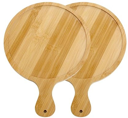 2PCS Pizza Serving Tray, Wood Tray Multipurpose Hand Crafted Decorative Wooden Tray Round Wooden Pizza Serving Plate for Restaurant(8in for 7in Pizzas)