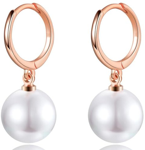 MASOP Perlenohrringe Rosegold Creolen Rose Vergoldet Ohrringe mit Runde Perlen Anhänger für Damen Frauen Mädchen