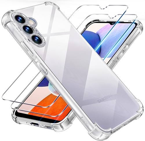 Tentoki für Samsung Galaxy A14 5G / 4G Hülle mit 2 Stück Panzer Schutz Glas | Militärischer Schutz Handyhülle Case, Anti-Vergilbung Schlanke Stoßfeste Anti Kratzt, Durchsichtig