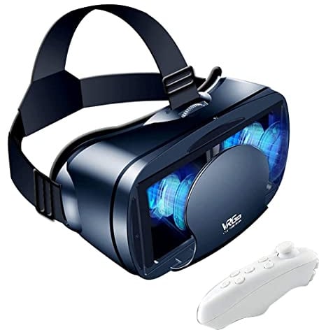 Peowuieu VR-Brille Vollbild Virtual Reality 3D-Brille VR-Set 3D-Virtual-Reality-Brille, Verstellbare VR-Brille mit Gamepad