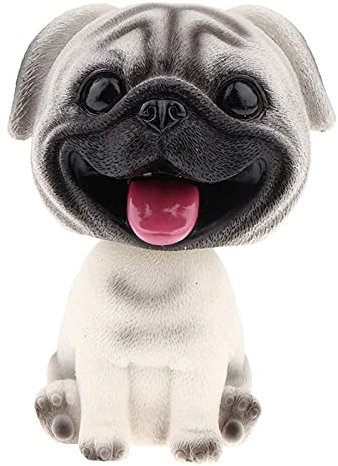 Fvoagaou Harz Netter Wackel Kopf Hund Wippender Kopf Welpen Figur Spielzeug Hause Hause/Auto Armaturenbrett für Auto Fahrzeug Dekoration - Mops