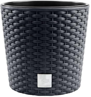 Blumentopf, in Rattan-Optik,Rund Blumentopf, pflanzkübel, Ink. Einsatz, Vielseitiger, übertöpfe, Blumenübertopf, übertopf, Verfügbar in 4 Größen und 4 Farben - Stilvolles Design (Anthrazit, ø 25 cm)