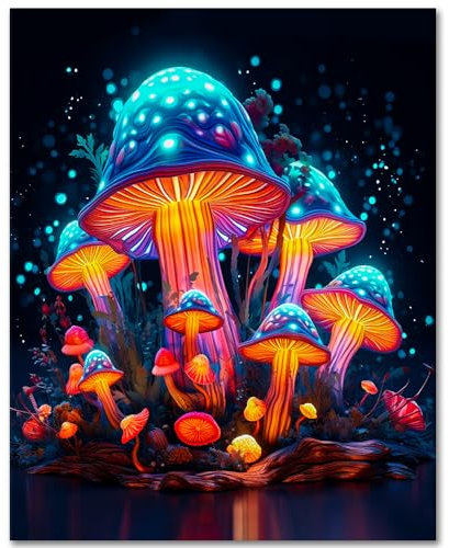 Mushrooms Paint by Numbers for Adults Magic Psychedelic Mushrooms Paint by Numbers Kits with Paintbrushes and Acrylic Pigment 16X20 Inch Fantasy Forest Flameless Paint by Numbers for Friends Family