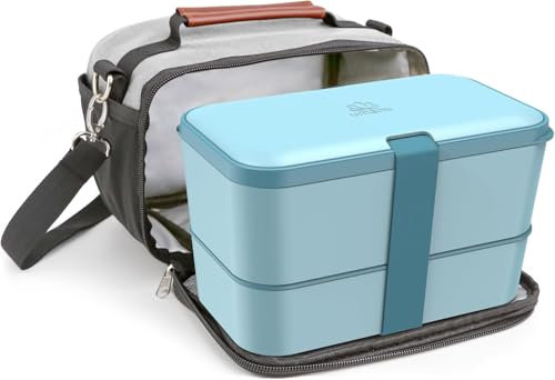 Umami Bento Lunch Box avec Sac Isotherm, Boîte Repas Compartimentée, 4 Couverts & 2 Pots à Sauce Inclus, Lunchbox Micro-Ondable avec Lunch Bag Portable pour Femmes Hommes et Étudiants