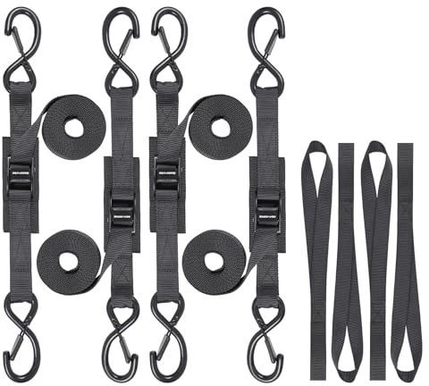 Masterwise Sangles d'arrimage avec crochets, 2,4 m et 998 kg – Boucle à came résistante à la rupture avec boucles souples intégrées pour moto, kayak, voiture, camion, moto tout-terrain (noir, 2,4 m x