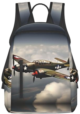 YQxwJL Leichter Rucksack mit weihnachtlichem Zwergen-Druck, Reise-Büchertasche, College-Tasche, Laptop-Rucksack für Männer und Frauen, Flugzeug aus dem 2. Weltkrieg, Einheitsgröße