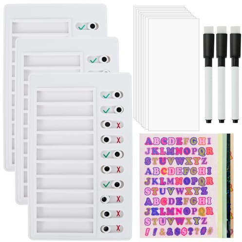 3 Stück To Do Liste Kinder, Checkliste mit 10 Blanko Papier, 3 Whiteboard Marker, 5 Aufkleber, Wiederverwendbare To Do Liste Schieber, Checklist Board für Kinder Lernplanung Zeitplan