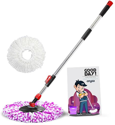 Mocio rotante a 360°, resistente, con manico in acciaio inox, in microfibra, trasparente, per uso domestico bagnato e asciutto, MO-003