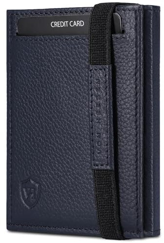VON HEESEN Slim Wallet mit XL Münzfach & RFID Schutz - Leder Geldbörse Herren klein - Mini Geldbeutel Damen Portmonee - Kartenetui Echtleder Karten Portemonnaie - Kreditkartenetui Blau