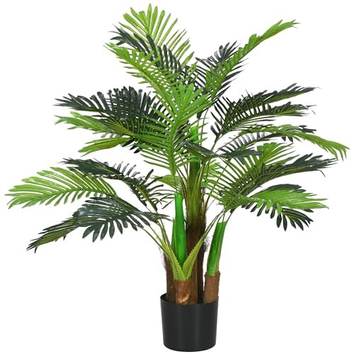 Outsunny Palmier Artificiel H.1 m Arbre Artificiel Tronc Branches Lichen Feuilles Grand réalisme Pot Inclus
