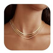 Milacolato Collana Oro Donna Placcata in Oro 14 Carati, Lunga A Spina di Pesce A Strati, Catena d'Oro Girocolo Argento Set di Gioielli-HG