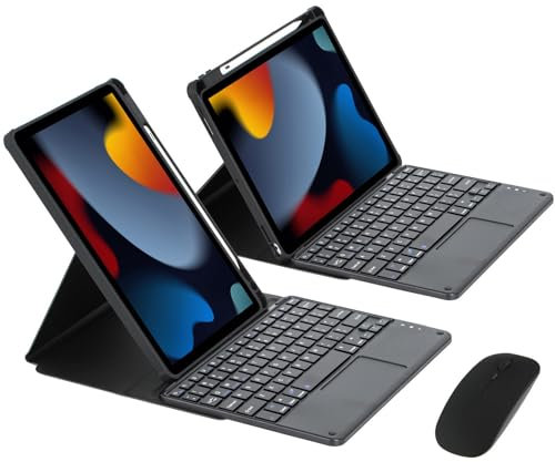 ZKAIAI Funda con Teclado para iPad Pro 10.5 2017/Air 3ª generación 2019 con Portalápices, Cápsula Interior Magnética de Rotación de 360 Grados con QWERTY Touchpad Desmontabl Teclado y Ratón, Negro