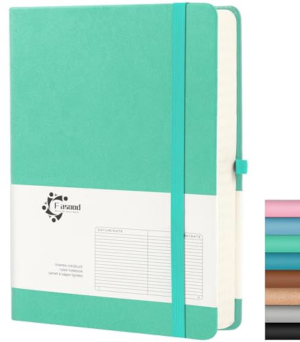 Notizbuch A5 Liniert, Hardcover Journal Notizbücher, mit 320 Seiten, 100g/m² Dickes Papier, Mehrfarbige Registerkarten, Stiftlasche und Dokumententasche, Geeignet für Schulen und Büros (Grün)