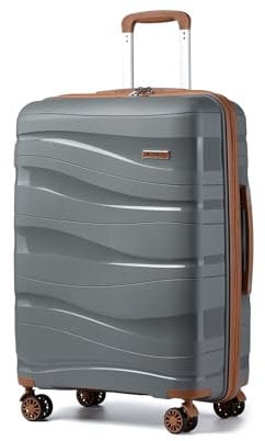 KONO Hartschalenkoffer Groß Leicht Koffer Trolley Reisekoffer mit 4 Rollen und TSA Schloss, 75x52x30cm, 105Liter, Zwillingsrollen Polypropylen Rollkoffer (Grau-Braun, L)