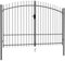 qohoio Fence Gate Double Door with Spike T O P Steel 3x2 m Black,Garden Gates High galvanised wrought iron metal swing gate