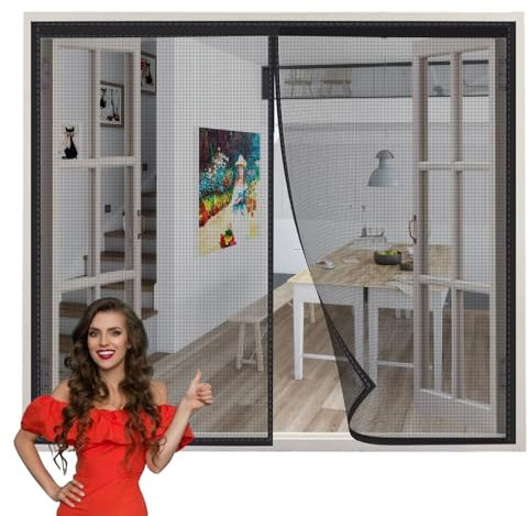 Zanzariera Estensibile 120x150cm Nero Tenda a Rete Zanzariera Porta con Sigillatura Automatica Facile da Montare Senza Forare per Balcone Camera da Letto e Cucina