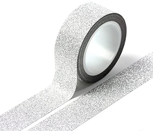 Anevous 5 Rollen 15 mm Glitzer Klebeband, Selbstklebende Craft Dekorative Klebeband,Dekorative Klebebänder Tapes für DIY Scrapbook, Wand, Garderobe, Basteln, Geschenke Verpackung,Silber