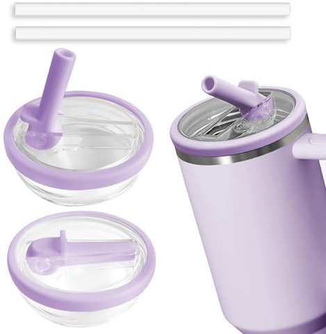 2pcs Leakproof Lid with Straw for Stanley 30oz Replacement,No-Spill Cup Lids for Stanley Quencher,Tumbler Flip Straw Lid for Stanley Accessories (Purple, 30oz)