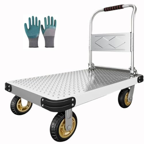 Platform Trucks Industrial Trolley 90x60cm Portable Moving Cart Large Flatbed with Wheels 2200kg. Load Capacity (Silver, 90x60)