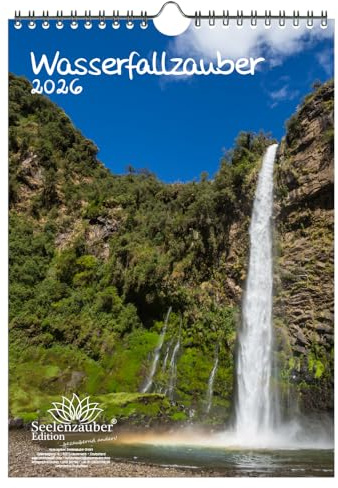 Wasserfallzauber DIN A4 Kalender für 2026 Wasserfälle und Kaskaden - Geschenkset Inhalt: 1x Kalender, 1x Weihnachtsanhänger (insgesamt 2 Teile)