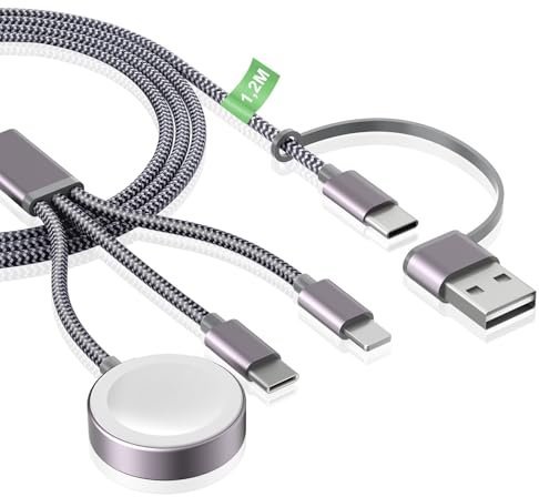 Ladekabel für Apple Watch und iphone Ladegerät - 120cm USB C Charging Kabel Ladestation für iWatch Serien, 3 in 2 SchnellLadekabel für iPhone 15/14/13/12/11/iPad/AirPods