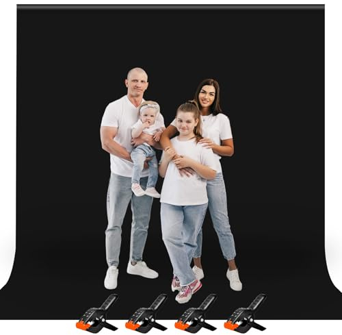 Heysily Fotohintergrund Schwarz 3x3m - Fotografie Hintergrund Abwaschbarer für Fotostudio, Streaming, YouTube, Online-Meeting, Zoom & Videoproduktion, Tragbar & Faltbar Backdrop mit 4 Klemmen
