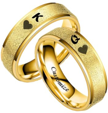 Hsumonre Benutzerdefinierte Für Immer Liebe Paar Ringe Zirkonia Gravierte Versprechen Ringe Eheringe Verlobungsgeschenke Titan Edelstahl Golden 6-13#