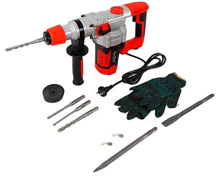 Tagtuell 2200W Hammer Drill, Electic Corded Impact Drill for Masonry and Concrete, 360 ° Rotation of Auxiliary Handle, 1 x Point Chisel, 1 x Flat Chisel, 4 x Drill Bits, 1 x Carrying Case