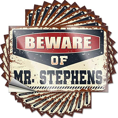 Lustiger Aufkleber Beware of Mr. Stephens, lustiger Aufkleber, Warnaufkleber für Autos, 6 x 9 cm, 10 Stück