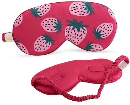 SMUG Cloud Padded Satin Sleep Masks | Skin & Hair Friendly | Improve Sleeping | Plush Eye Cushions for Women & Men | Elasticated Strap | Premium Comfort | Home & Travel | Strawberry Dreams