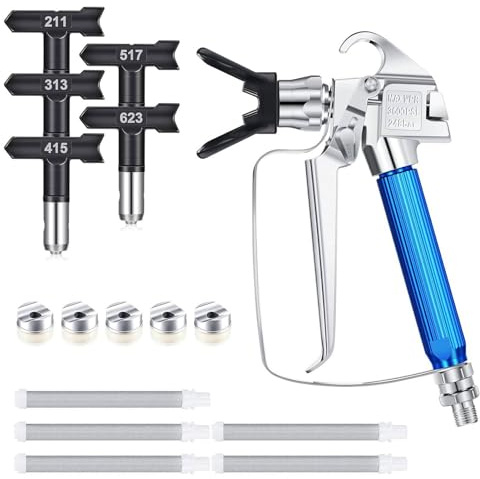Airless Kit pistolet à peinture, 5 buses, 5 filtres, avec couvercle de buse, peinture efficace, construction métallique durable, polyvalent, pour meubles et industriels